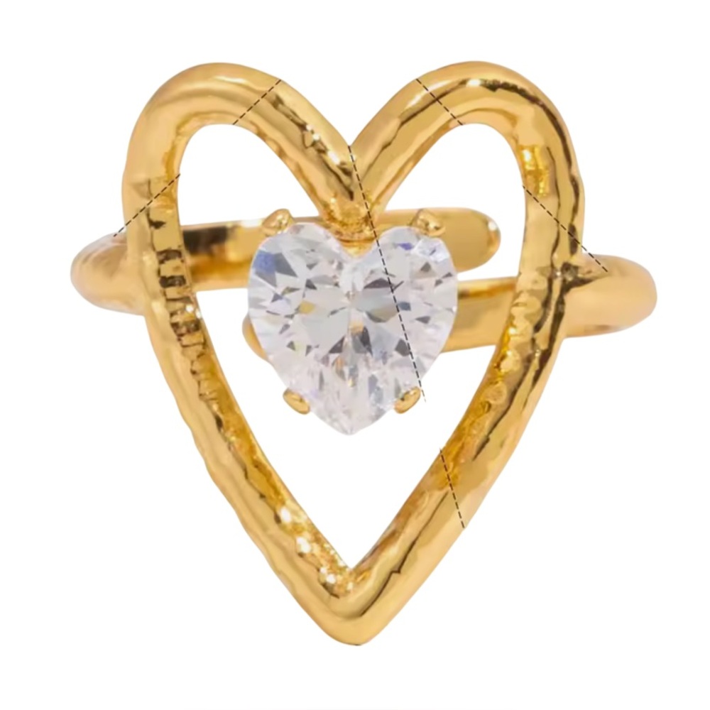 Cz Heart Adjustable Ring Stainless Steel